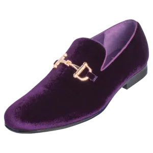 Purple Men's Velvet Shoes Fashion Design Loafer with Gold Buckle Style No-9100